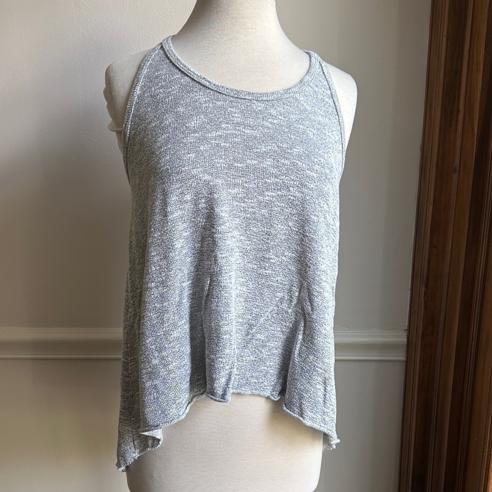 Truly madly deeply racer back tank top high low raw edge him gray Heather XS EUC